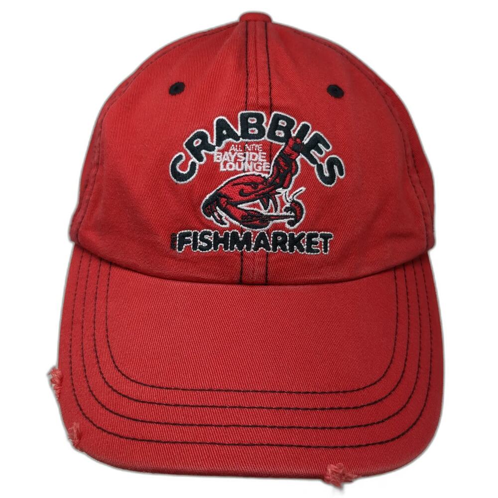 Old Navy Red Baseball Cap One Size Embroidered Crabbies Fishmarket Strapback Hat